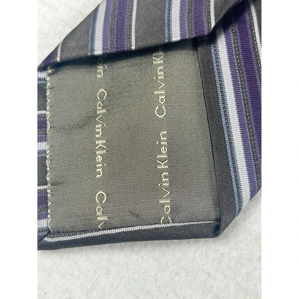 Calvin Klein Necktie Men OS Gray Purple Striped Professional Silk Tie